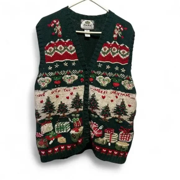 Vintage Tiara International Women's Christmas Cardigan Green Size XL Button Up - Picture 2 of 7